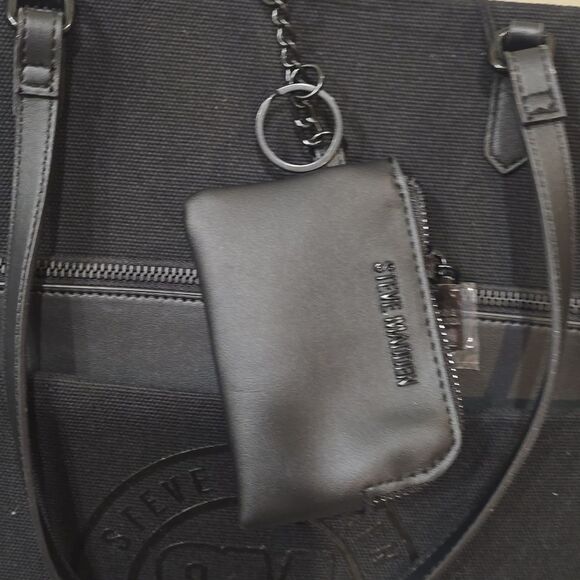 Steve Madden BLivia SM Circle Emblem Logo Candy-Coated Tote Bag- Black - Picture 10 of 11